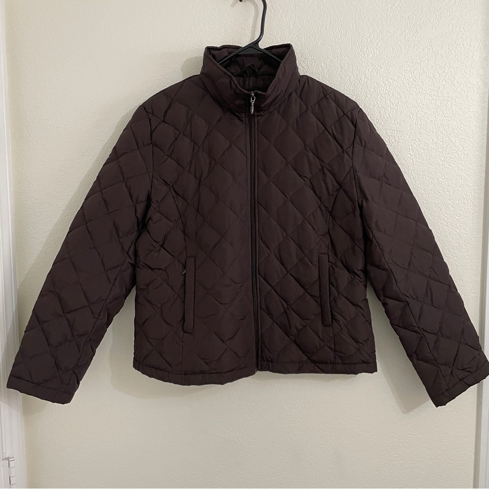 KENNETH‎ COLE REACTION Chocolate Brown Quilted Boxy Funnel Neck Down Coat XL